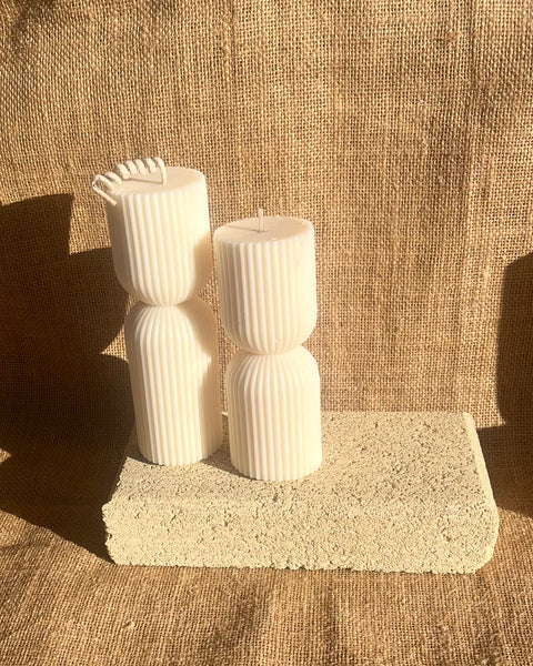 Ribbed Hour Glass Pillar Candle