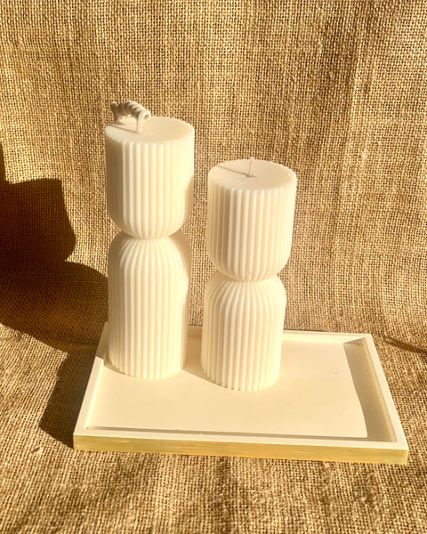 Ribbed Hour Glass Pillar Candle