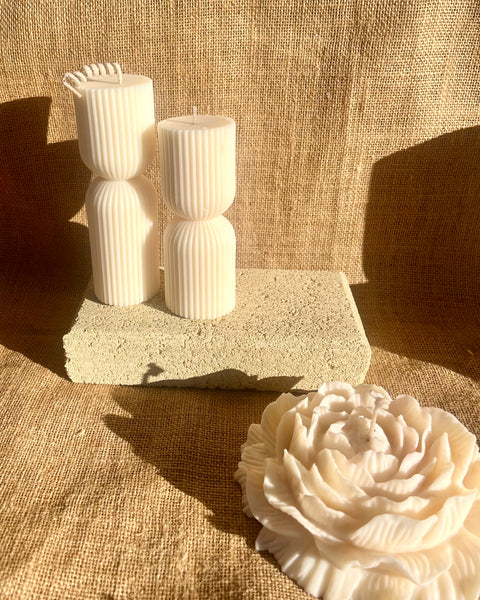 Ribbed Hour Glass Pillar Candle