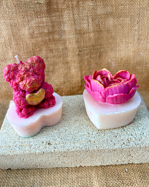 Rose Bear Heart Candle