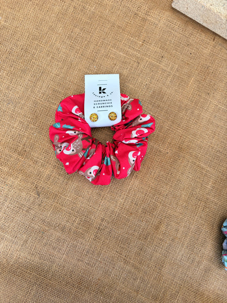 Christmas Scrunchie & Glitter Stud Earring Set