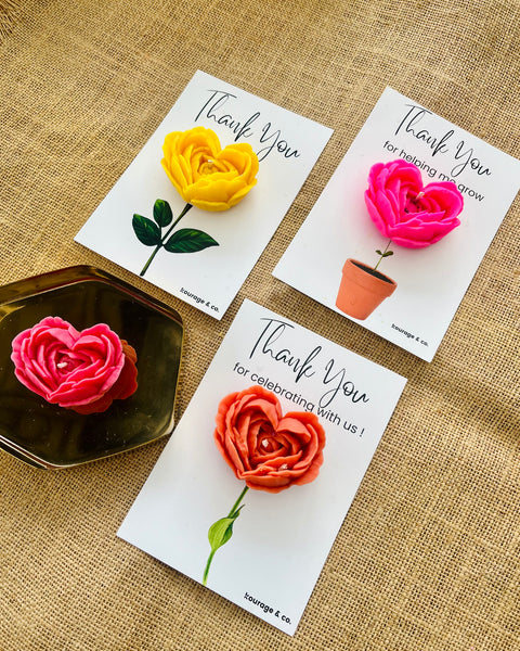 Peony Rose Candle Favour - Thank you Card