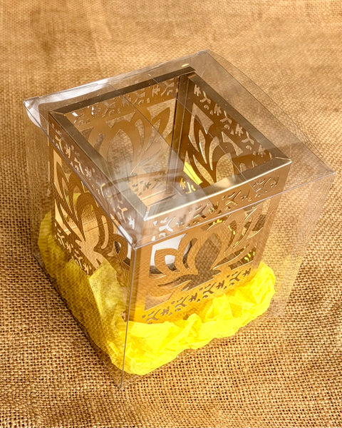 Gold Lotus Tealight Holder | Square Diwali Decor