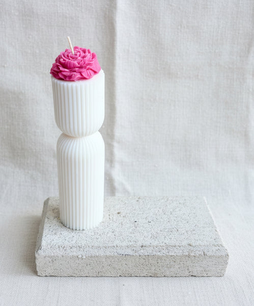 Ribbed Floral Pillar Candle