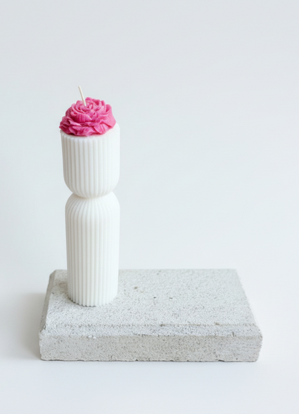 Ribbed Floral Pillar Candle