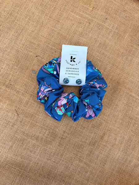 Christmas Scrunchie & Glitter Stud Earring Set