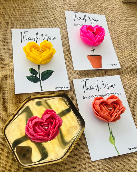 Peony Rose Candle Favour - Thank you Card