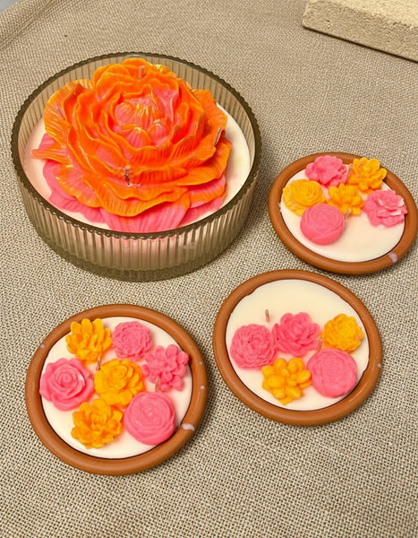 Large Glass Bowl Peony Candle