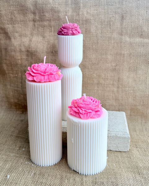 Ribbed Floral Pillar Candle