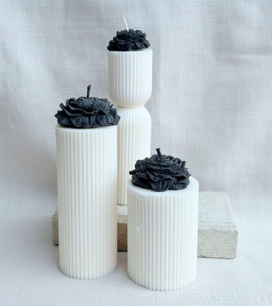 Ribbed Floral Pillar Candle
