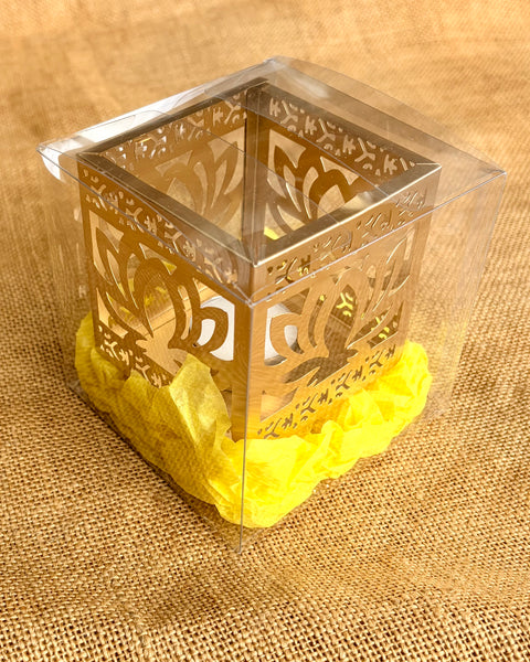 Gold Lotus Tealight Holder | Square Diwali Decor