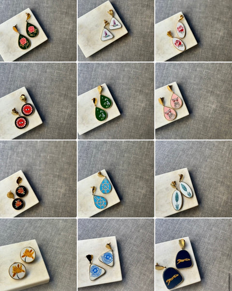 Hand-Painted Wooden Statement Earrings