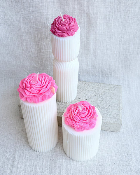 Ribbed Floral Pillar Candle