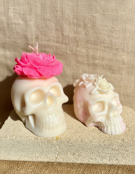 Floral Skull Candle