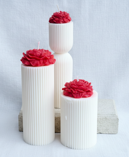 Ribbed Floral Pillar Candle