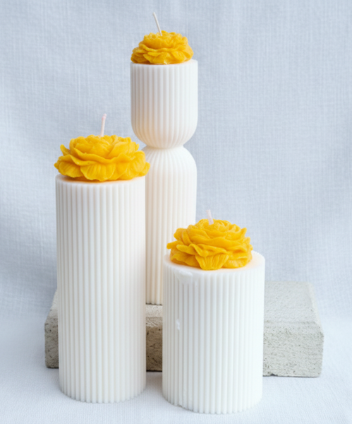 Ribbed Floral Pillar Candle
