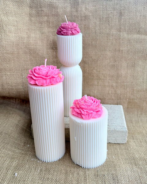 Ribbed Floral Pillar Candle