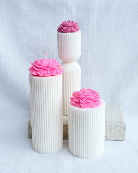 Ribbed Floral Pillar Candle