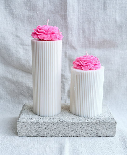 Ribbed Floral Pillar Candle