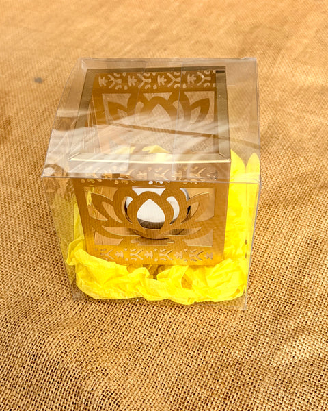Gold Lotus Tealight Holder | Square Diwali Decor