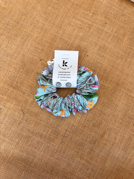 Christmas Scrunchie & Glitter Stud Earring Set