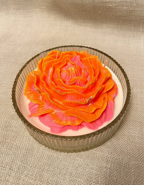 Large Glass Bowl Peony Candle
