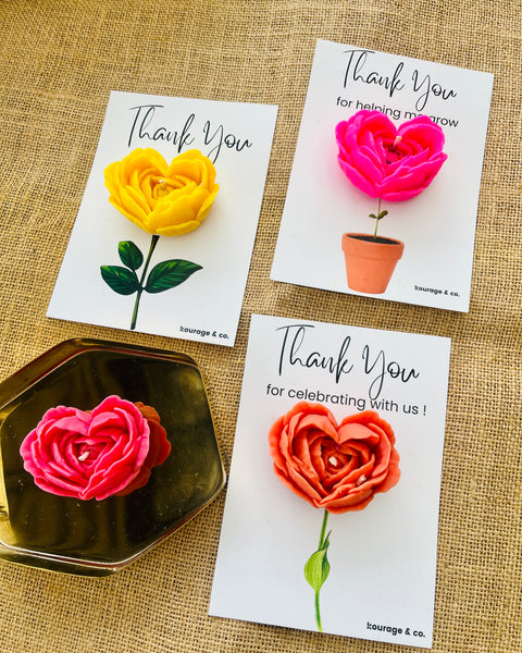 Peony Rose Candle Favour - Thank you Card