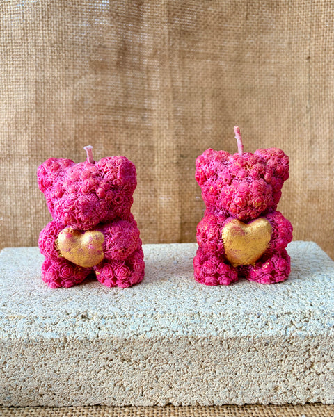 Rose Bear Heart Candle
