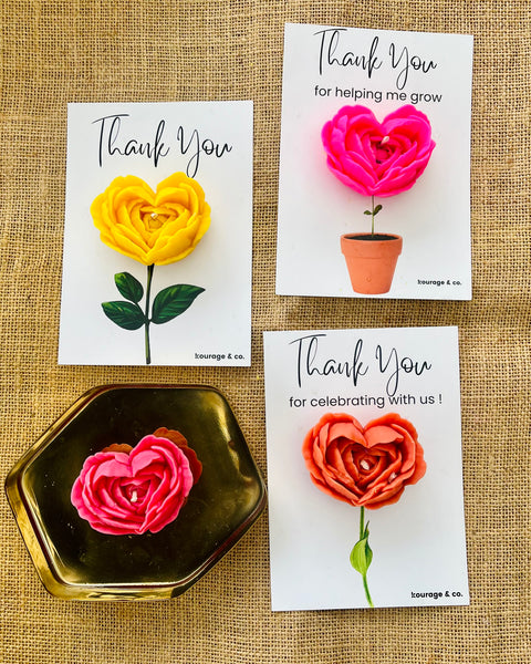 Peony Rose Candle Favour - Thank you Card