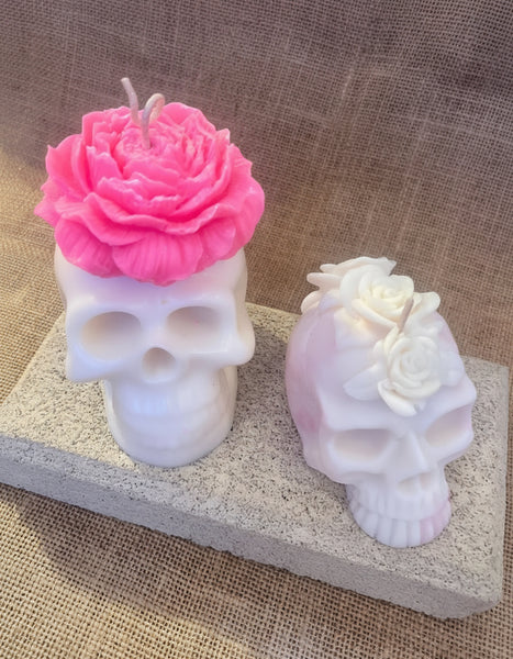 Floral Skull Candle