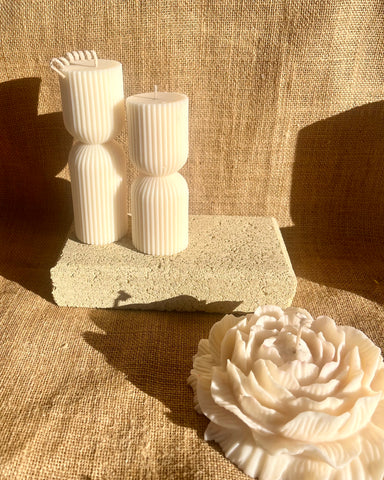 Ribbed Hour Glass Pillar Candle