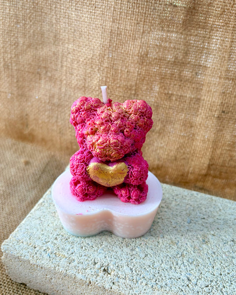 Rose Bear Heart Candle