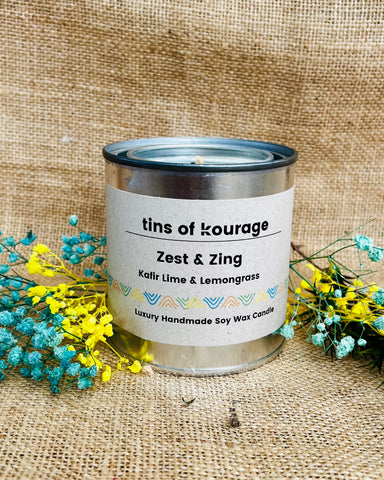 zest & zing candles in paint tin 
