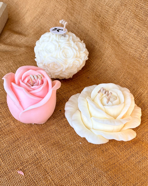 Large Rose Flower Soy Candle