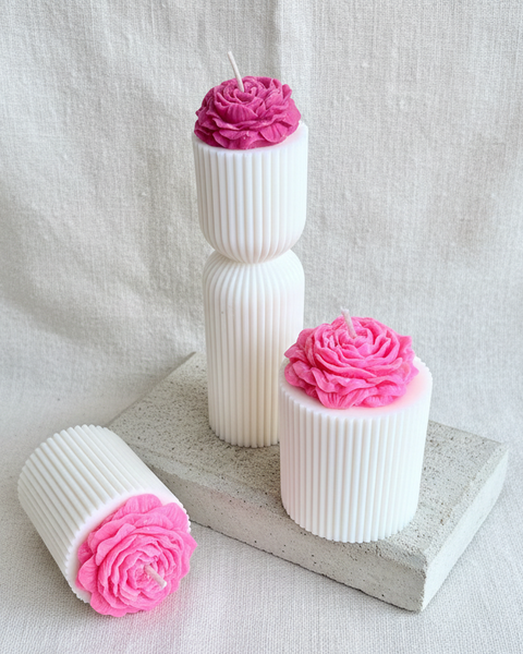 Ribbed Floral Pillar Candle