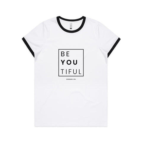 BeYouTiful Women's Ringer Tee - Black Print
