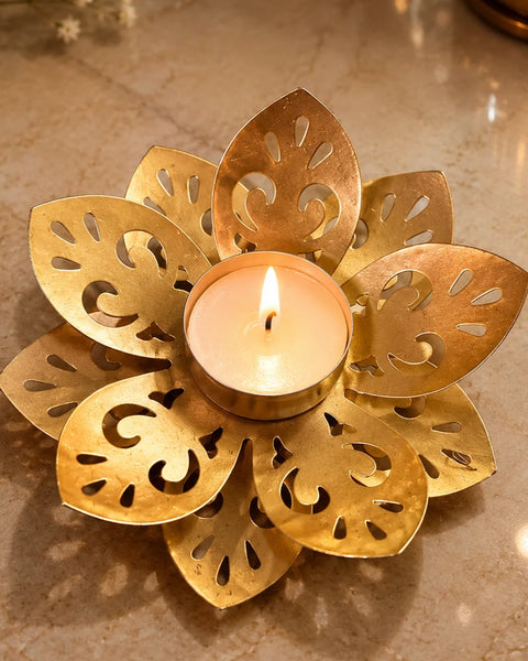 Gold Flower Tealight Holder | Diwali Gift & Decor Melbourne