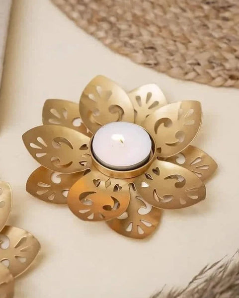 Gold Flower Tealight Holder | Diwali Gift & Decor Melbourne